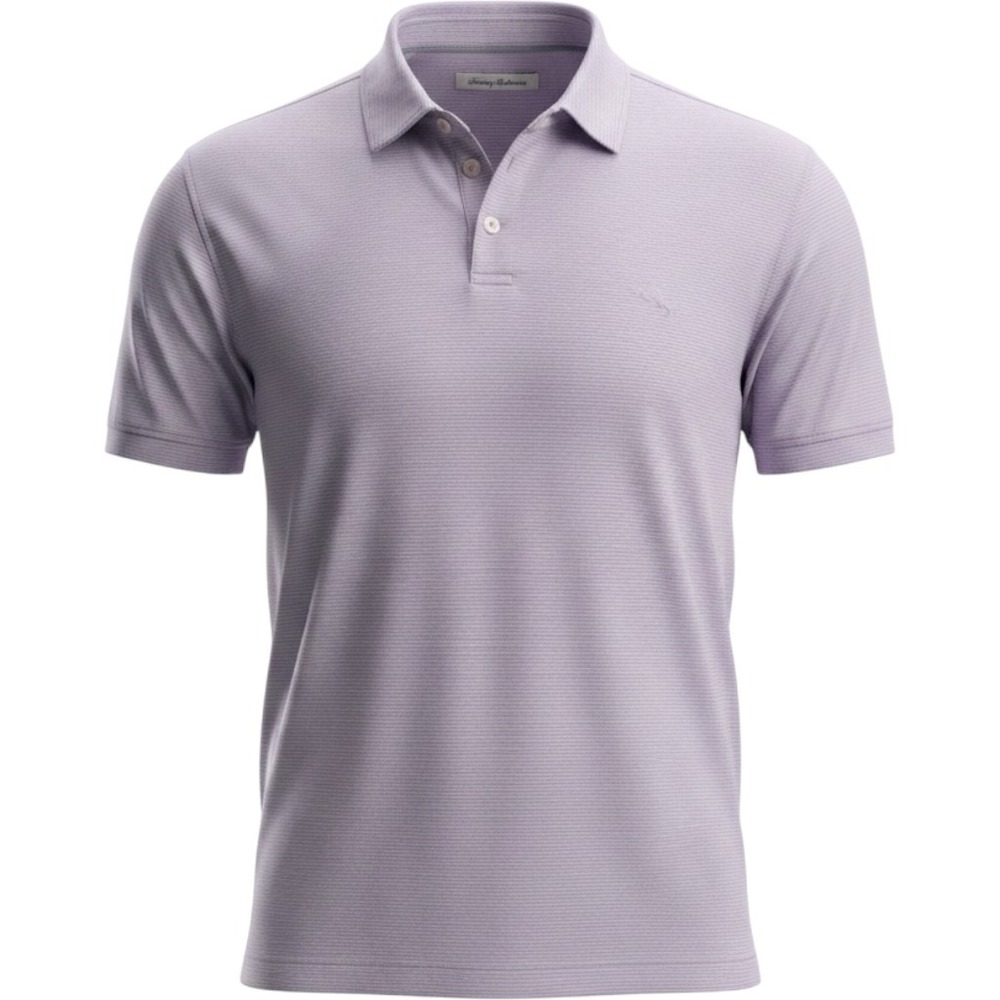Tommy Bahama Mens L Striped Polo Shirt Purple Golf Preppy Work Short Sleeve Work